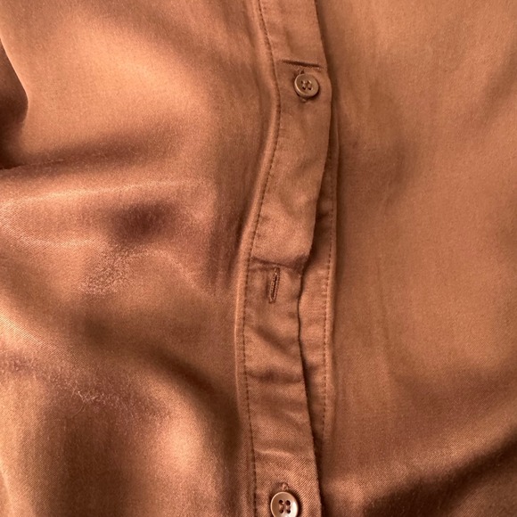 Bershka Satin Button Down Shirt Dress Brown Long Sleeve Tunic NO BELT Sz XS - Picture 3 of 8